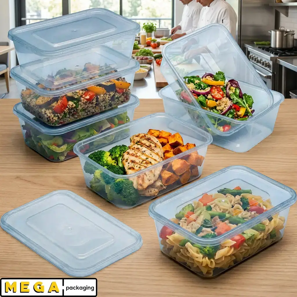 Micro Container 1000ml x250 microwave safe plastic food storage container with lids clear transparent heavy duty 1 litre 250 pack bulk wholesale