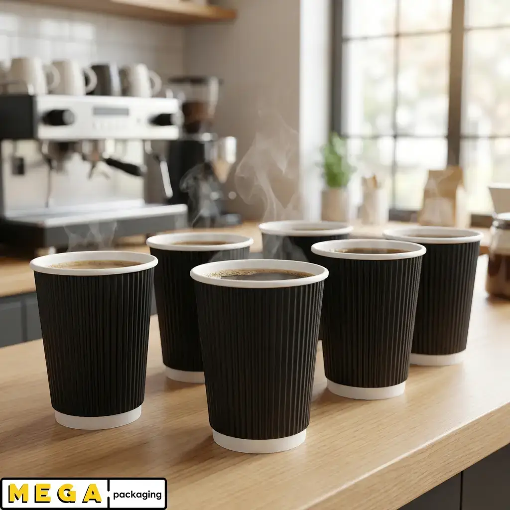 Black Coffee Cup 12oz x500 disposable paper coffee cup 500 pack bulk wholesale cafe restaurant takeaway hot beverage cup