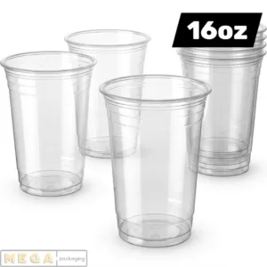 Plastic Cup 16oz x1000 clear disposable PET cup 98mm rolled rim large cold beverage cup 1000 pack bulk wholesale cafe restaurant takeaway smoothie iced coffee cup