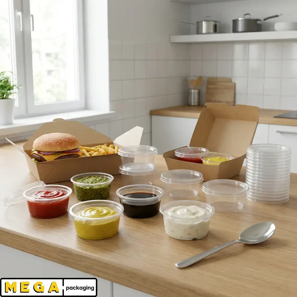 Separate Lid Pot 2oz x800 clear plastic round sauce container transparent separate lid 800 pack bulk wholesale catering restaurant food service heavy duty