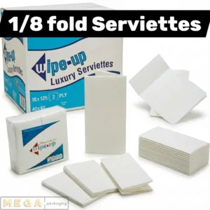 1/8 Fold Serviettes x2000 white paper napkins 40x40cm 2-ply eighth fold catering restaurant disposable