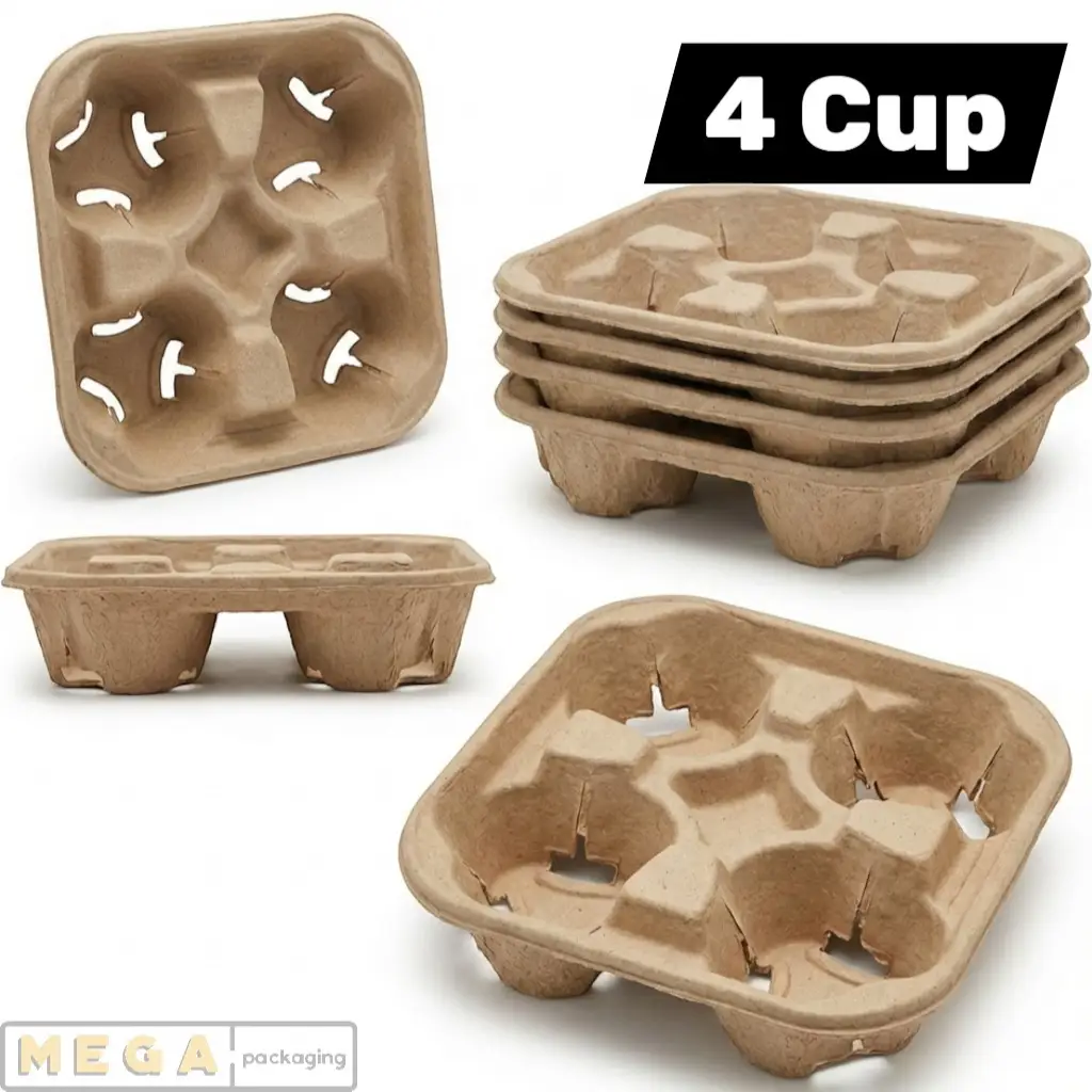Cup Holder 4 x180 kraft cardboard coffee cup carrier 4 cup holder 180 pack bulk wholesale takeaway cafe restaurant beverage carrier