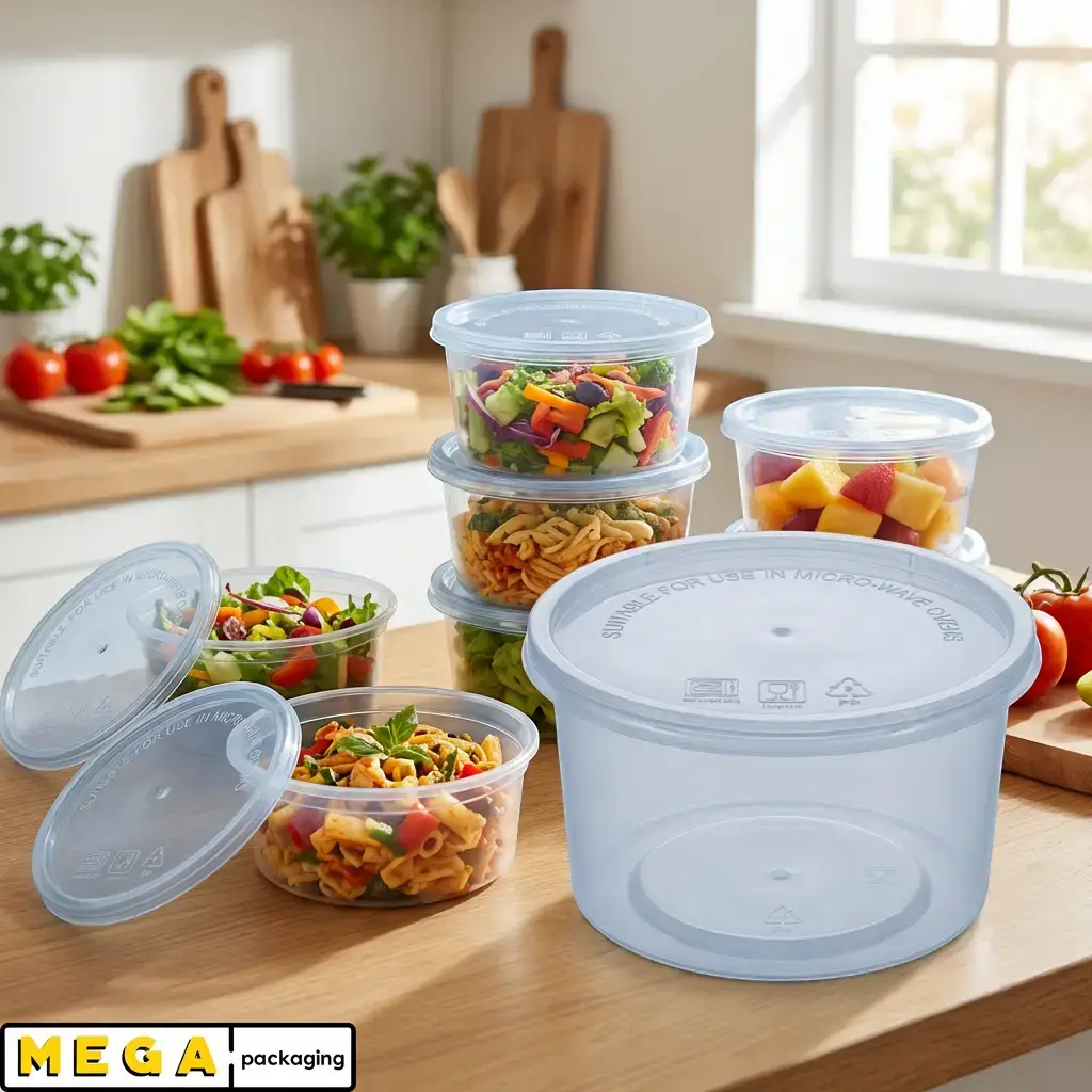 Round 450ml 16oz x250 clear plastic container heavy duty transparent food storage deli pot with lids 250 pack