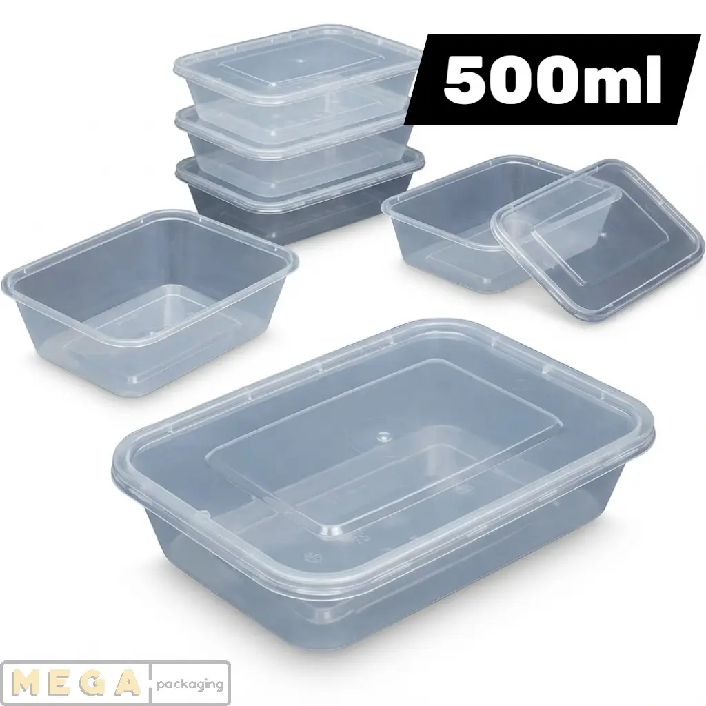 Micro Container 500ml x250 microwave safe plastic food storage container clear transparent heavy duty 250 pack bulk wholesale