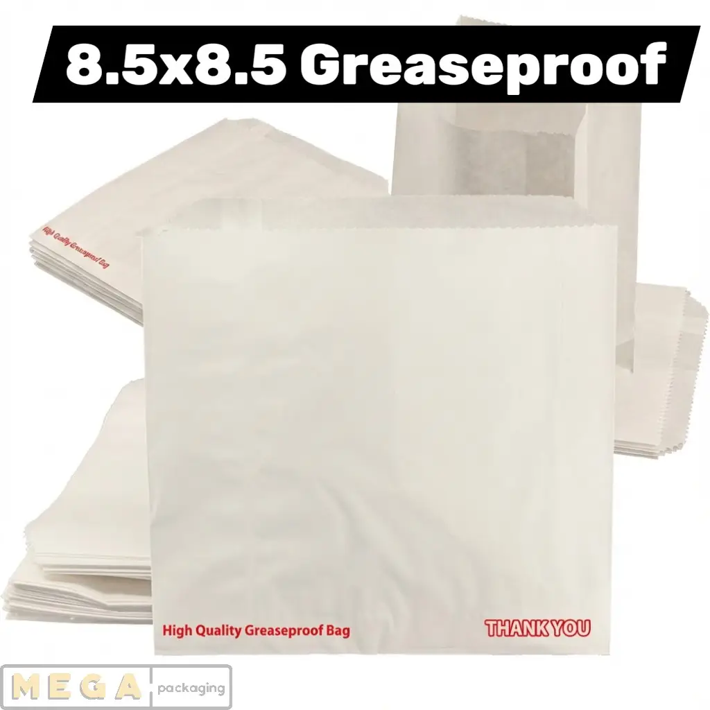 Grease Proof - 8.5x8.5" x1000 - Premium greaseproof paper sheets, 8.5x8.5 inch large size for versatile food wrapping, 38-40 GSM weight, white color, high grease and moisture resistance, food-grade safe, biodegradable and compostable, bulk pack of 1000 sheets, perfect for large sandwiches, subs, wraps, burgers, pizza slices, and professional food service