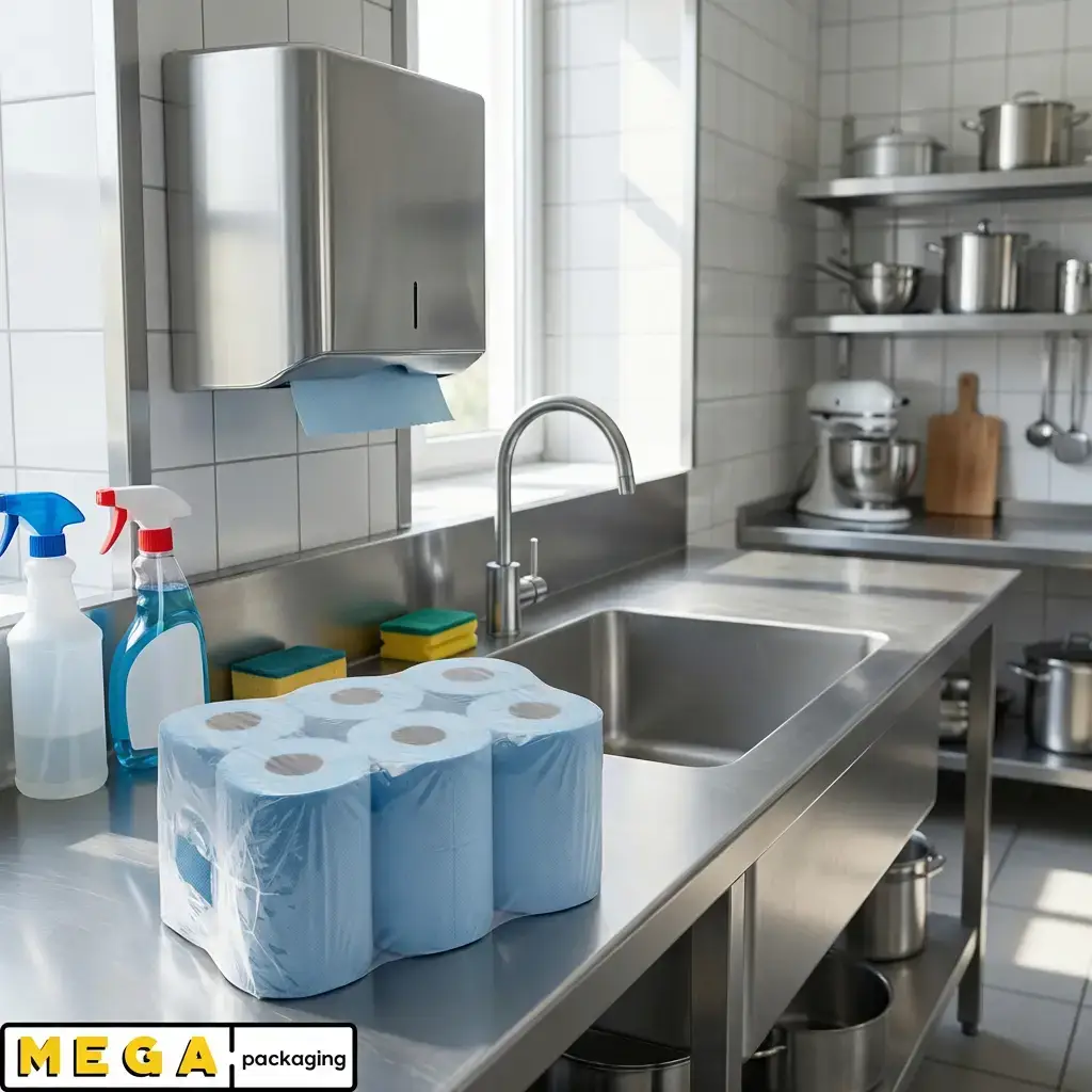 Blue Roll 80M x6 centrefeed industrial paper towel blue absorbent cleaning wiping 6 rolls compact