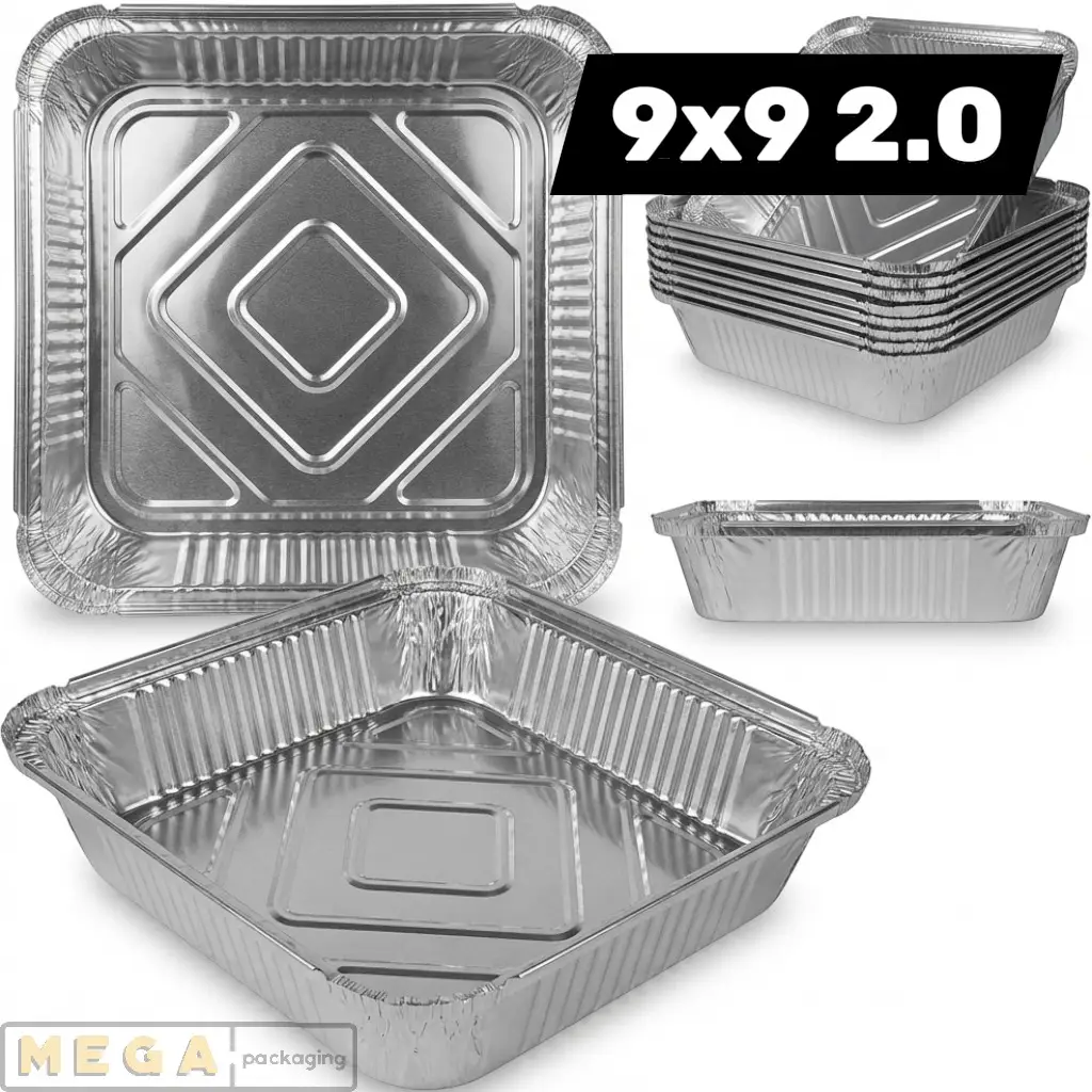 Aluminium Container 9x9 - 2.0 (Deep) x200 silver foil 2100ml square oven-safe freezer-safe recyclable food-grade takeaway UK