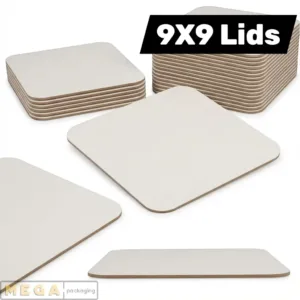 Lid - 9x9 x200 silver foil-laminated board kraft 225mm square secure-fit leak-resistant recyclable food-grade takeaway UK