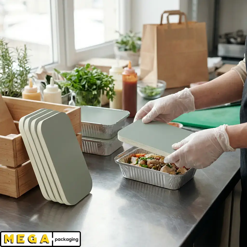 Lid - NO6 x500 silver foil-lined board polyboard 213mm 110mm secure-fit leak-resistant recyclable food-grade takeaway UK