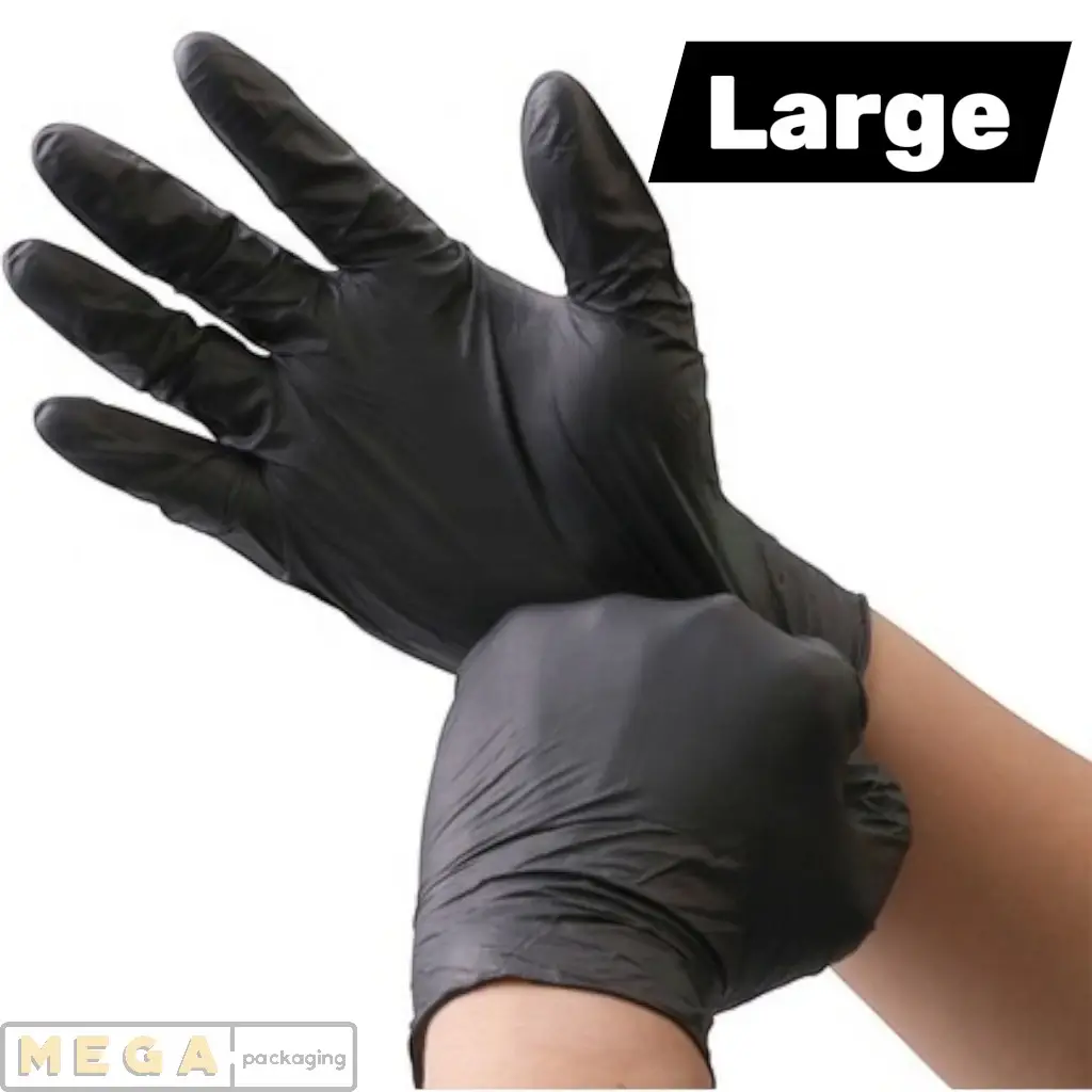 Black Nitrile Large x100 powder-free latex-free disposable gloves 100 pack 3-5 mil thickness textured fingertips food grade medical grade UK