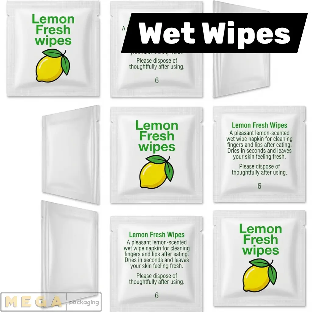 Wet Wipe - Small x1000 lemon fresh individually wrapped alcohol-free antibacterial catering hand wipes restaurant takeaway UK