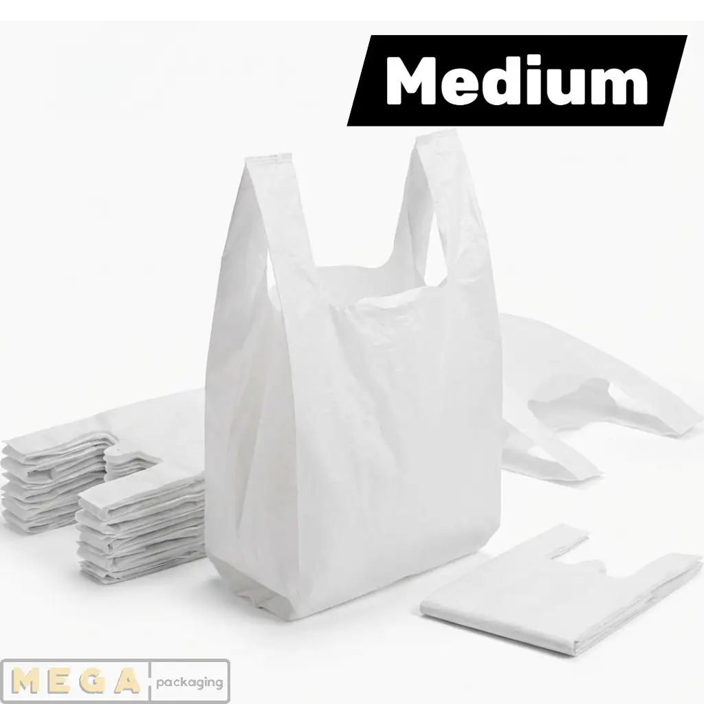 Plastic Carrier Bag Medium x2000 white vest handle carrier bags 2000 pack 10x15x18 inches HDPE retail grocery takeaway UK