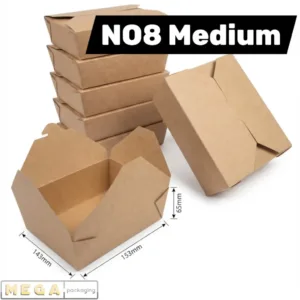 Medium Kraft Box No8 1400ml natural brown recyclable food container hinged lid