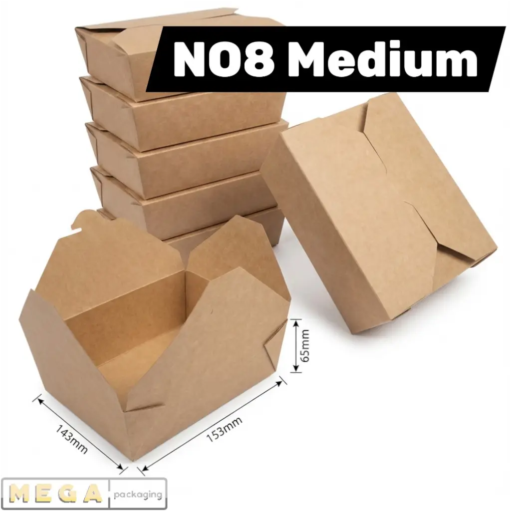 Medium Kraft Box No8 1400ml natural brown recyclable food container hinged lid